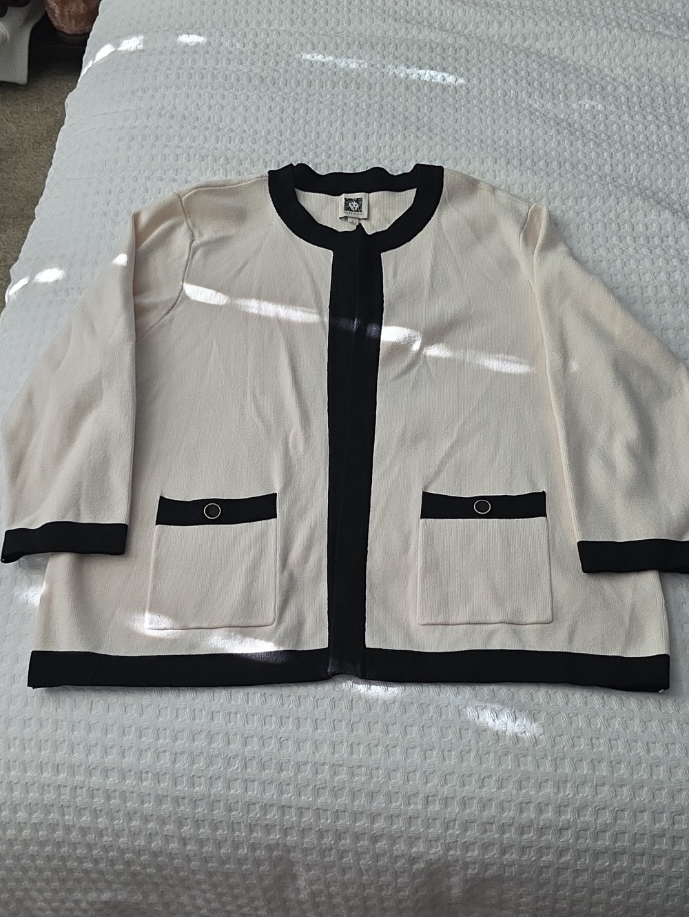 Classic Cream and Black Trim Women's Cardigan And Shell